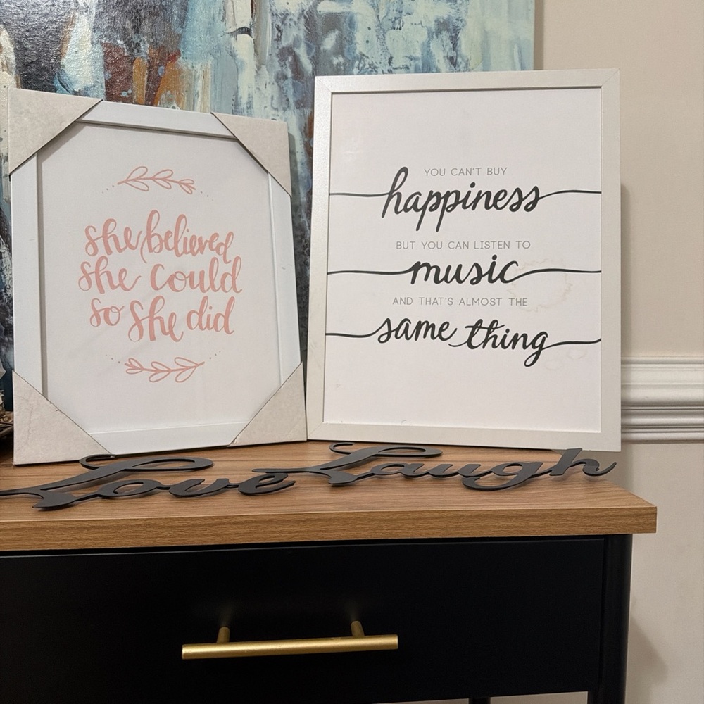 Inspirational Framed Wall Art Set - Pink & White Typography